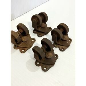 Antique Iron Double Twin Caster Wheels 360 Swivel Rotation Flat Mount Set Of 4